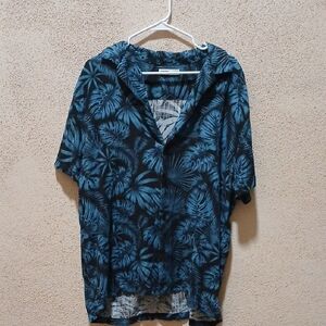 "Make Offer" Sonoma Blue Casual Button Down Shirt with Bold Botanical Print